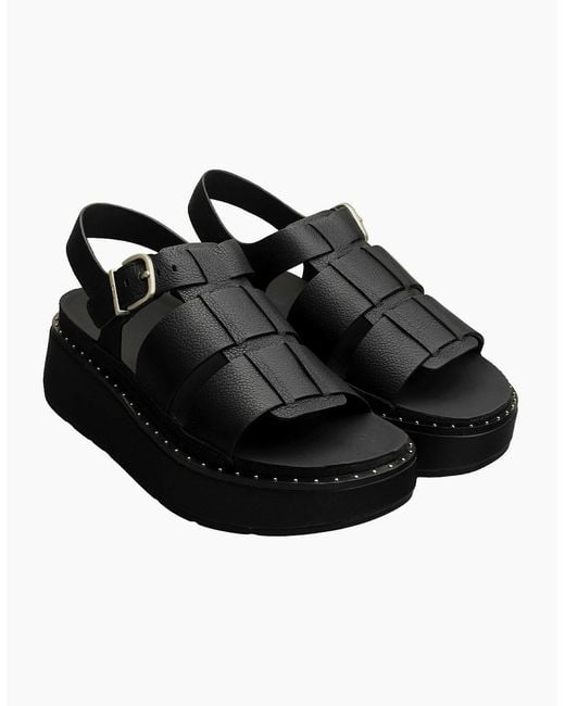 Fitflop Black Gen-Ff Max Fisherman Tumbled Leather Sandals