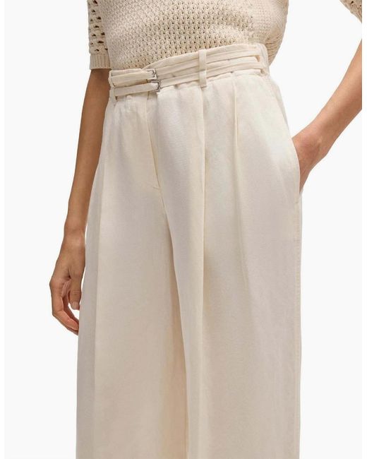 Boss White W Relaxed Fit Wide Leg Trousers