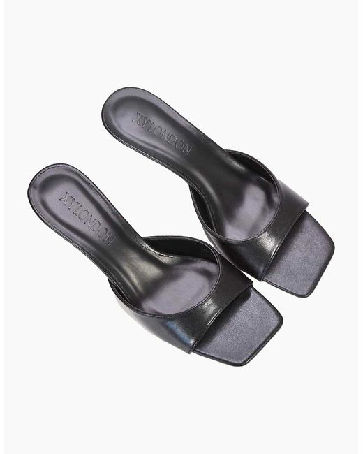 XY London Black Ladies Jane Square Toe Kitten Heel Mule Sandals