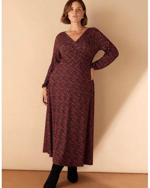 Live Unlimited London Purple Ditsy Floral Jersey Wrap Dress