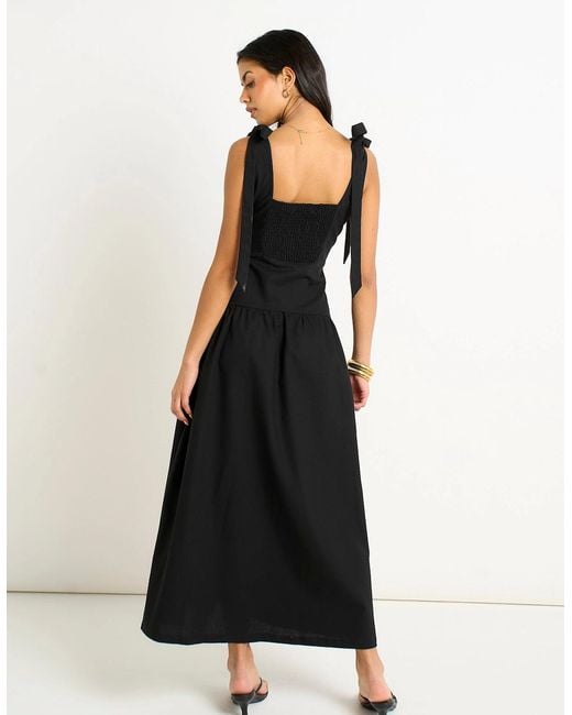 Gini London Black Viscose And Linen Blend Drop Waist Midi Dress