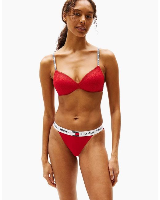Tommy Hilfiger Red Heritage Logo Lace Tanga Bikini Brief