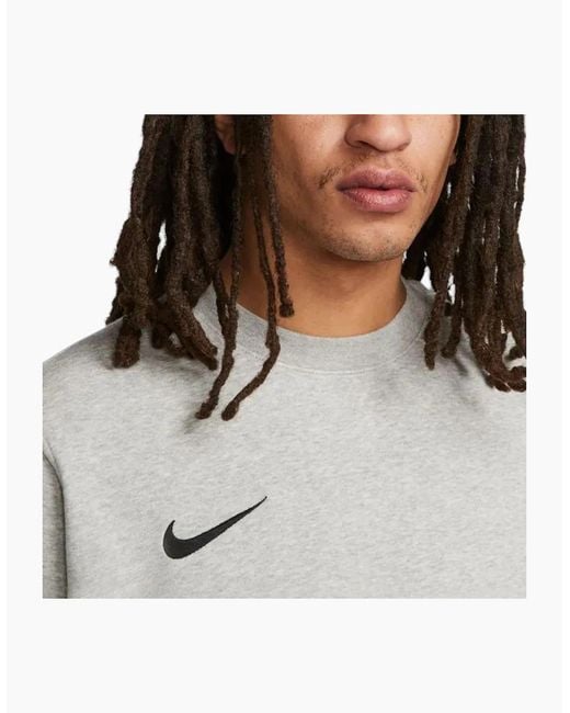 Nike Gray Cw6902 Fleece Sweatshirt Crew Neck Swoosh Park 20 Winter Pullover Top for men