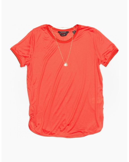 Maison Scotch Red Short Sleeve Lurex Rib Detailed Tee