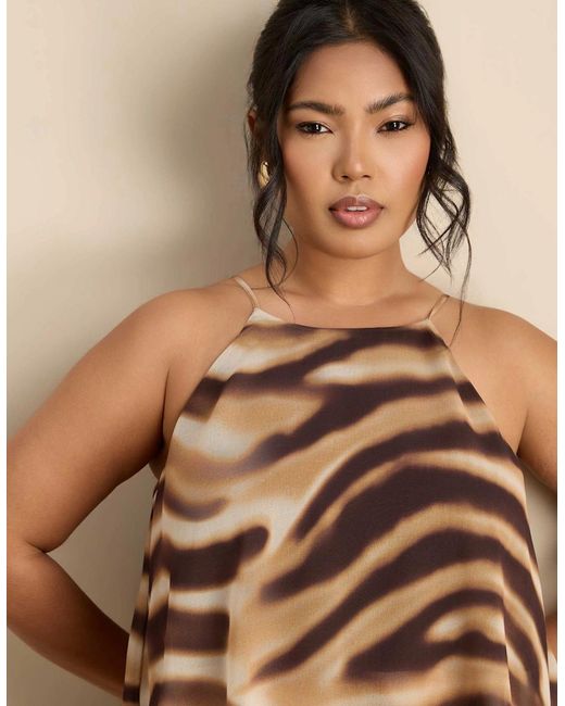 Live Unlimited London Brown Abstract Print Halter Tiered Maxi Dress