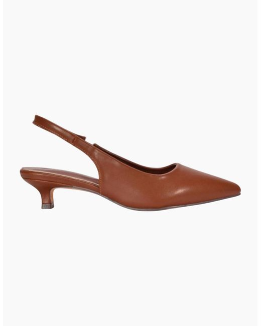 XY London Brown Ladies Leila Sling Back Low Kitten Heel Court Shoes