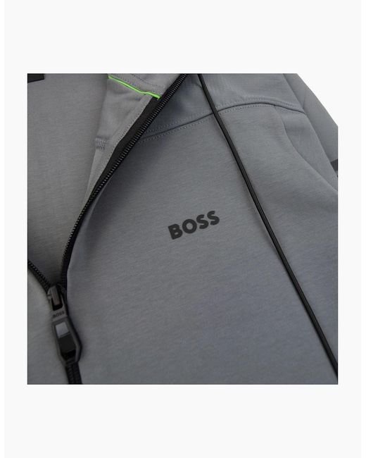 Boss Gray Sariq Cotton-Blend Zip-Up Hoodie With Decorative Reflective Logo Dark for men
