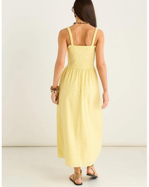 Gini London Yellow Embroidered Shirred Bodice Sun Dress