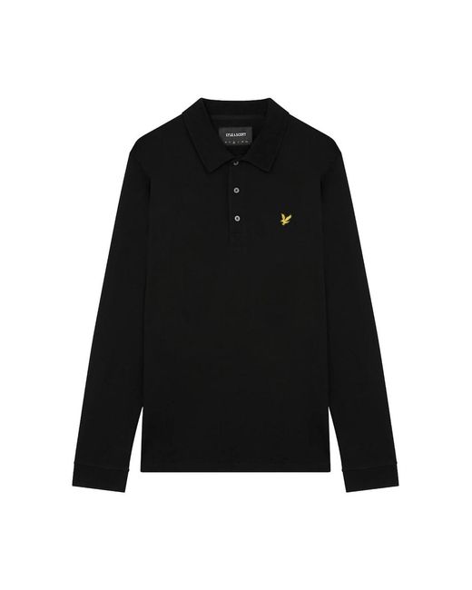 Lyle & Scott Black Lyle & Scott Branded Chest Logo Jet Long Sleeve Polo Shirt for men