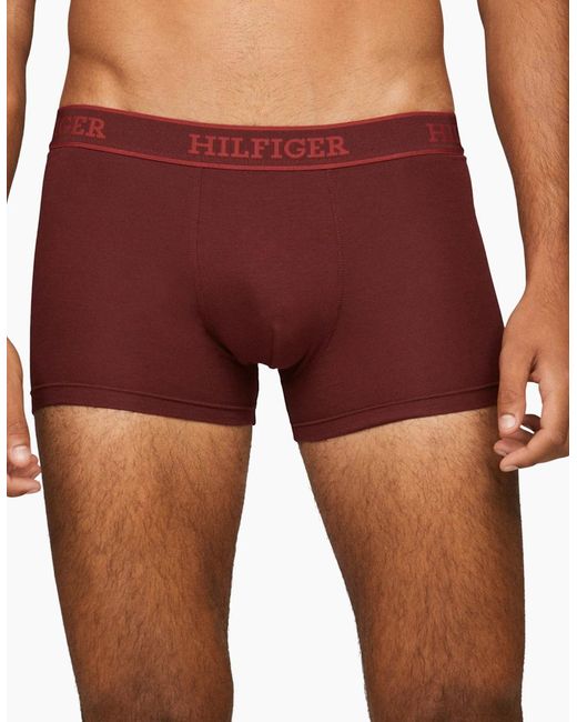 Tommy Hilfiger Red Trunks 3 Pack Hilfiger Monotype Repeat Logo Stretch Trunks for men