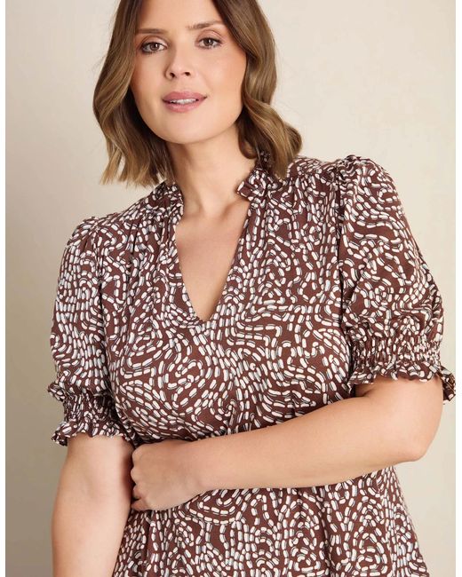 Live Unlimited London Brown Abstract Print Short Sleeve Jersey Top