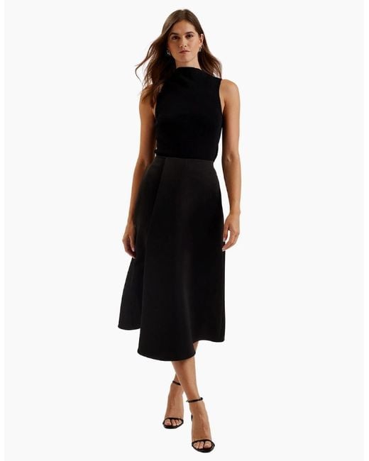 Ted Baker Black Erva Asymmetric Satin Wrap Midi Skirt