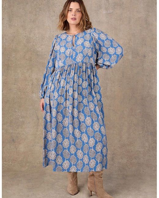 Live Unlimited London Blue Petite Floral Print Tie Neck Midaxi Dress