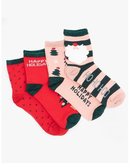 Vero Moda White Joules Snowflake Cotton 4 Pack Socks