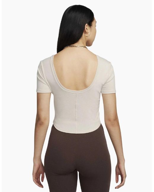 Nike White Tight Scoop-Back Mini-Rib Light Orewood Top