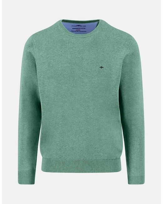 Fynch-Hatton Green Fine Knit Cotton Crewneck Fern for men