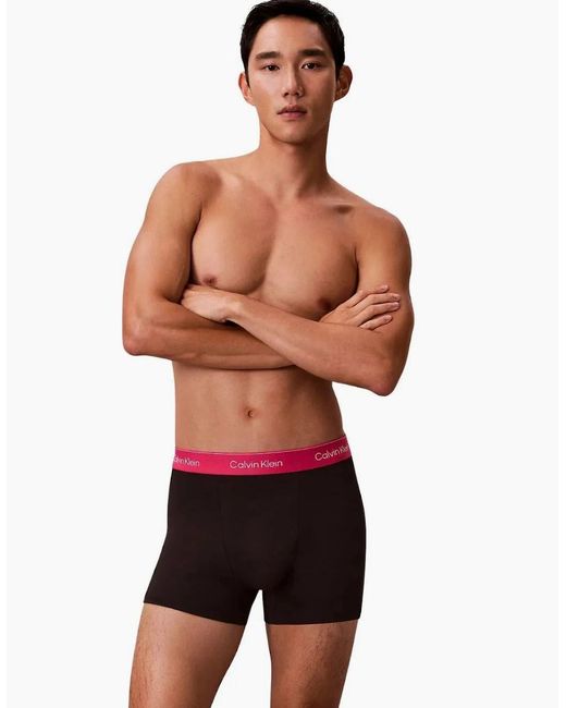 Calvin Klein Black 3-Pack Icon Cotton Stretch 'Relaxed Dart' Boxer Trunks, W/ /Sleet for men