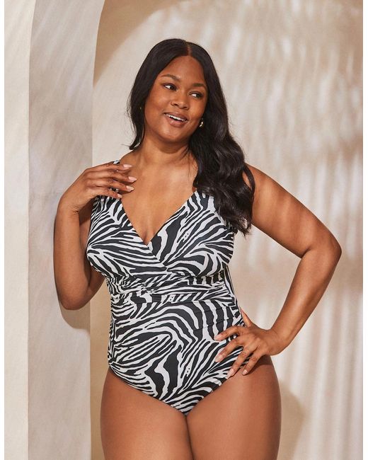 Live Unlimited London Black Mono Animal Print Swimsuit