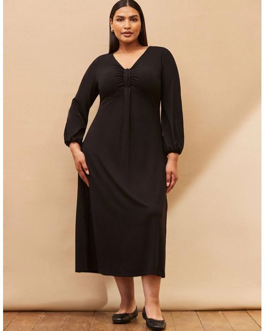 Live Unlimited London Black Jersey Pleat Front Midi Dress