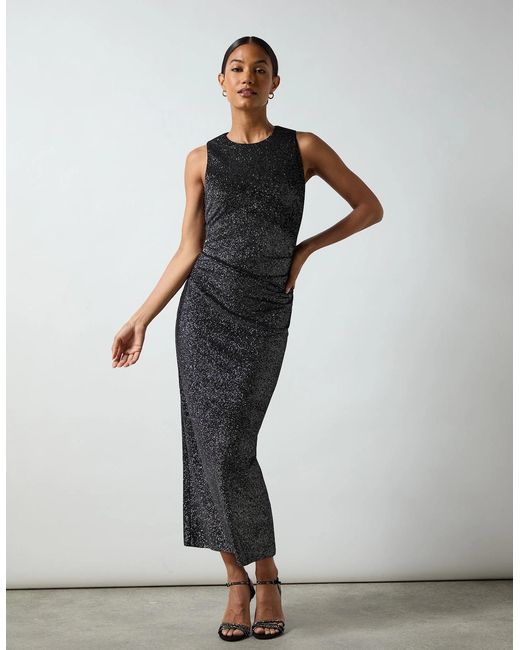 Ro&zo Black Petite Gabriela Sparkle Velvet Column Midi Dress