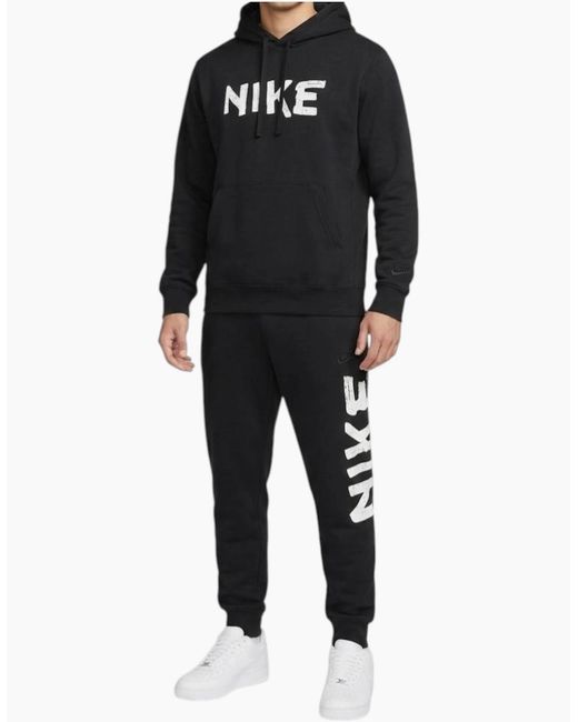 Nike Black Tracksuit Dq2349 Club Graphic Long Sleeve Sets for men