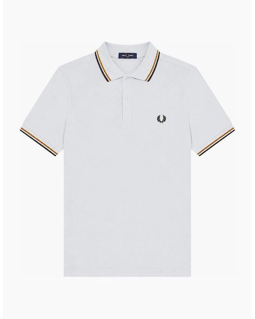 Fred Perry White Twin Tipped Polo Shirt Dusky/Dark Caramel/Night for men