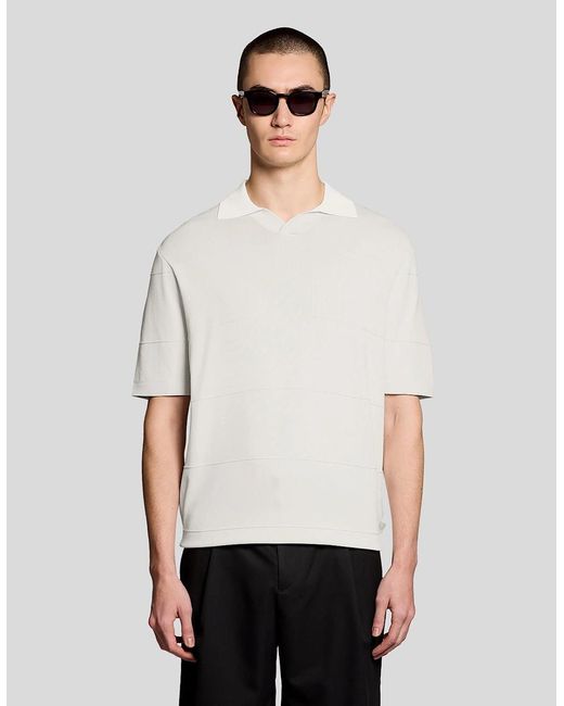 Lyle & Scott White Open Collar Fine Knitted Polo Shirt for men