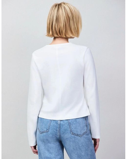 Ro&zo White Twist-Front Long-Sleeve Cotton T-Shirt