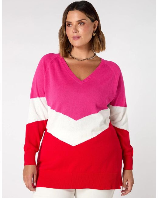 Live Unlimited London Red Knitted V-Neck Relaxed Jumper