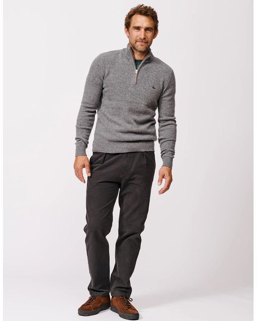 aubi Gray Pepper Lambswool Zip Neck for men