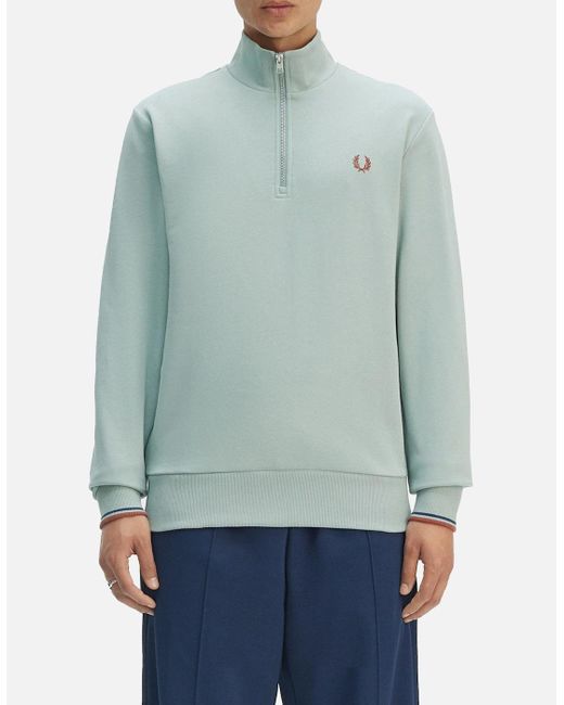 Fred Perry Blue Half Zip Sweatshirt for men
