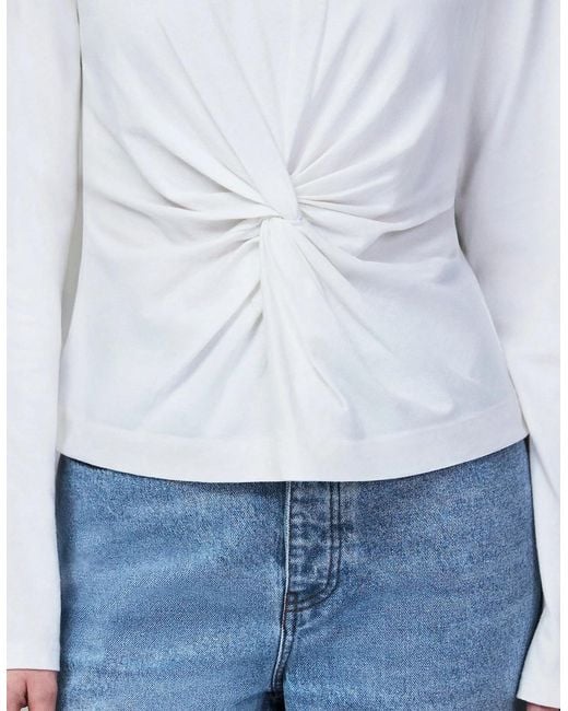 Ro&zo White Twist-Front Long-Sleeve Cotton T-Shirt