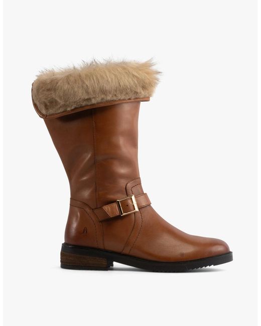 Hush Puppies Brown Bonnie Leather Mid Height Boots Tan