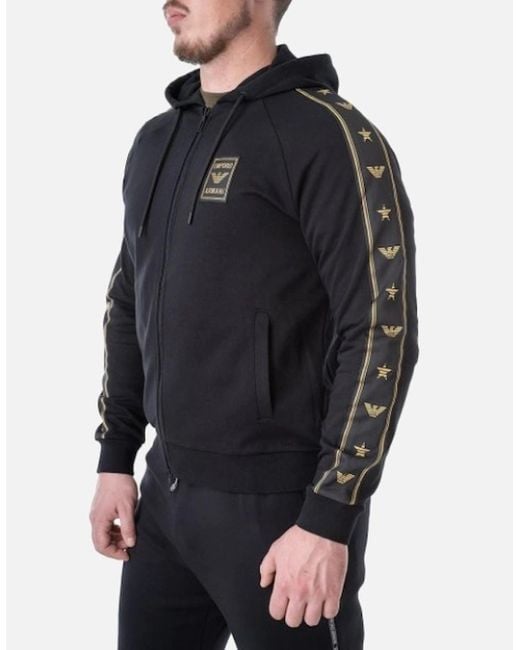Emporio Armani Blue Tape Sleeve Zip Hoodie for men