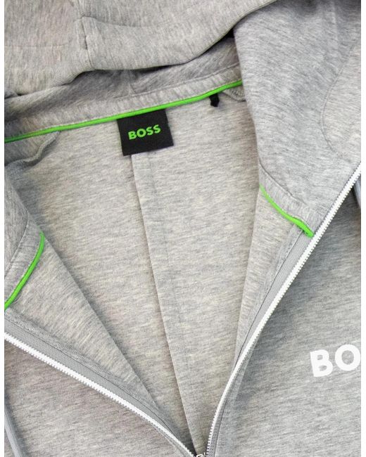 Boss Gray Saggy 1 Embroidered Logo Zip Up Hoodie 059 for men