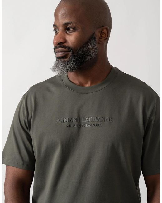 ARMANI EXCHANGE Gray T-Shirt With Tonal Milano/New York Logo for men