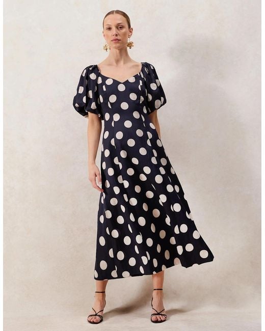Ro&zo Blue Yasmin Ink Spot Puff Sleeve Dress
