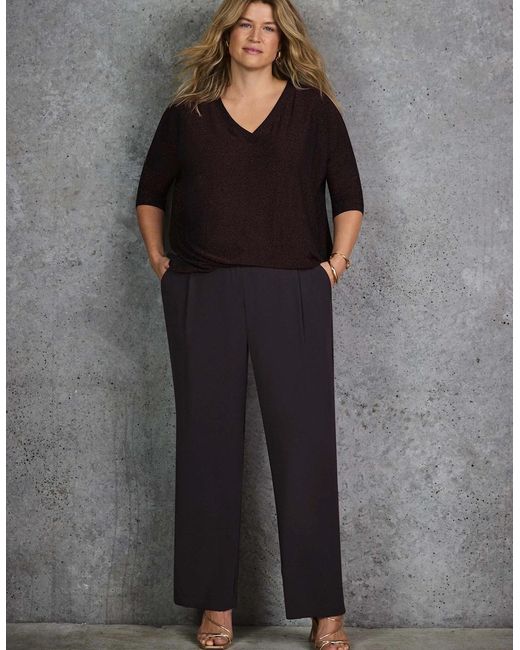 Live Unlimited London Black Petite Chocolate Button Detail Wide Leg Trouser