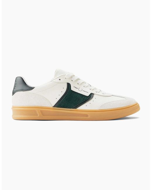 Fred Perry Blue B4 Textured Leather & Suede Trainers