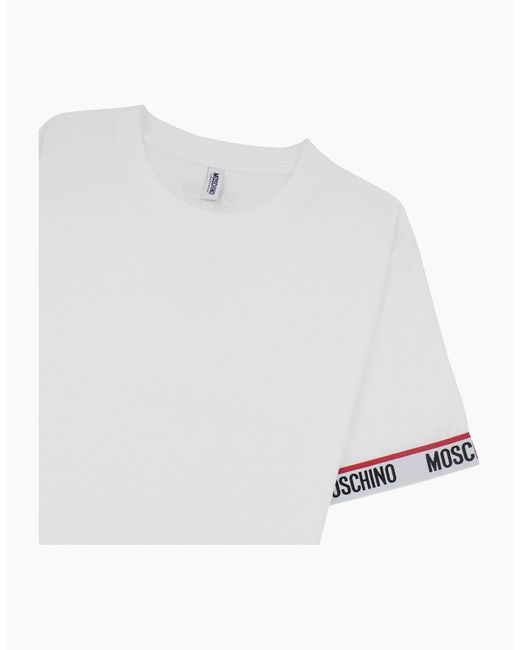 Moschino White Underwear Tape Cuff Sleeve T Shirt 0001 for men