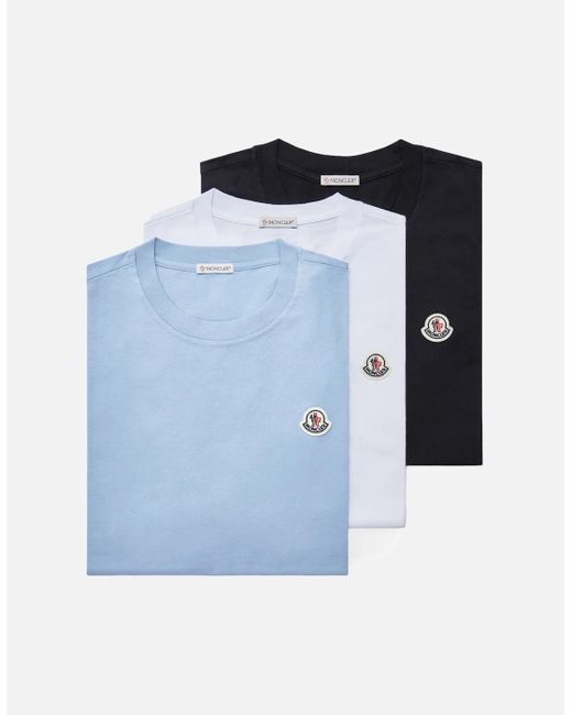 Moncler Blue 3 Pack Archive Logo T-Shirts Multicolour for men