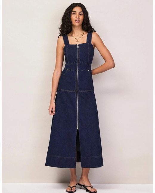 Ro&zo Blue Petite Denim Zip Front Midi Dress