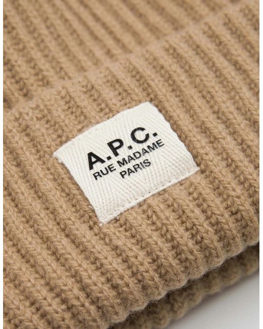 A.P.C. Natural James Cashmere And Ultra Fine Merino Knitted Beanie Camel for men