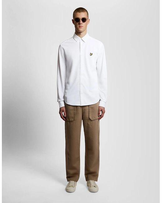 Lyle & Scott White Cotton Oxford Jersey Shirt for men