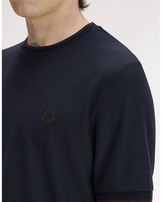 Fred Perry Blue Trim Detail Crepe Pique T-Shirt for men