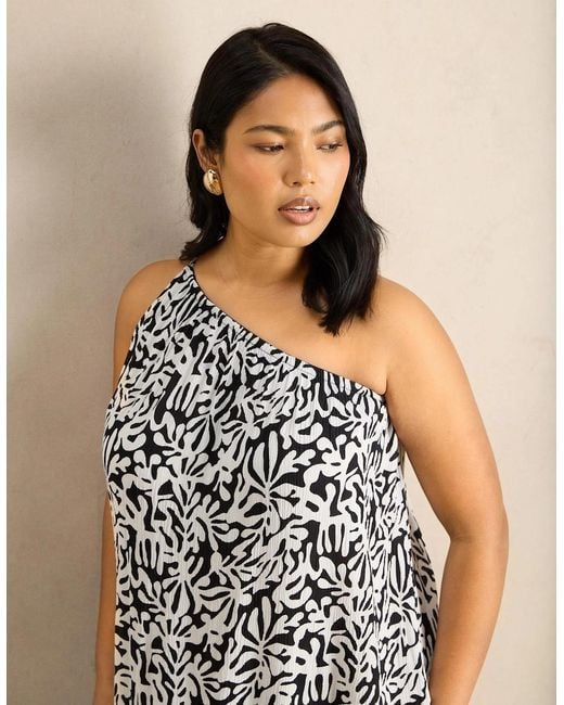 Live Unlimited London Brown Mono Print One Shoulder Crinkle Maxi Dress