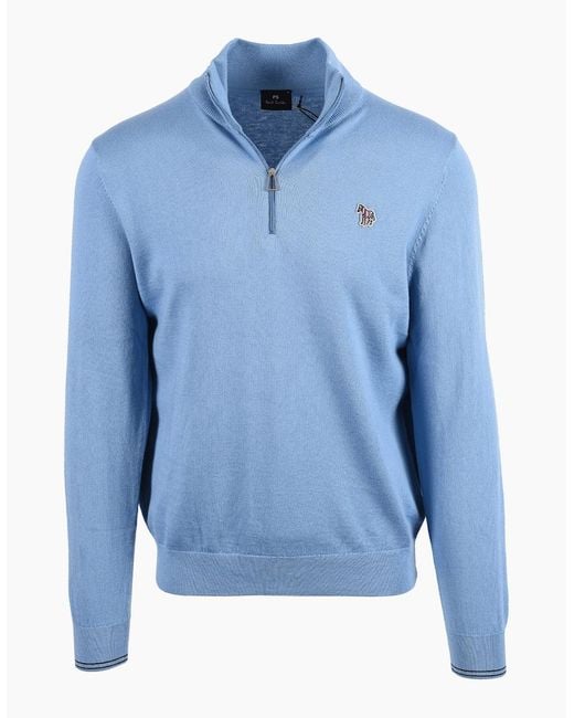 Paul Smith Blue Zip Neck Sweatshirt for men
