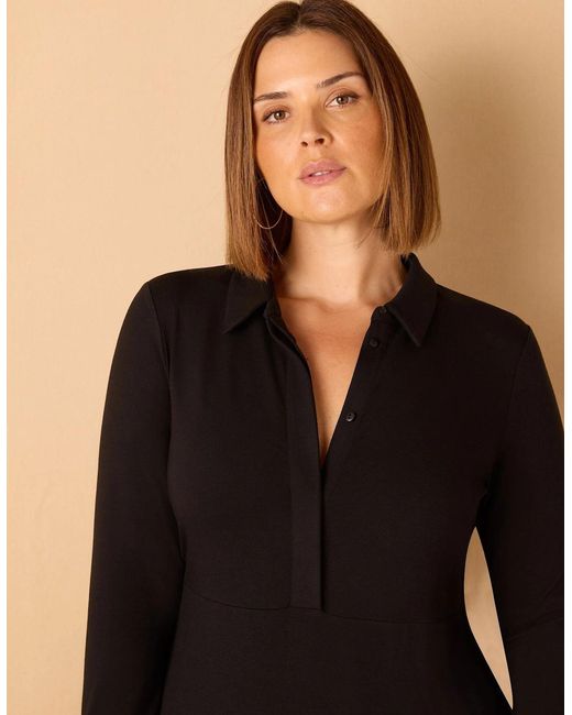 Live Unlimited London Black Polo Collar Jersey Midi Dress
