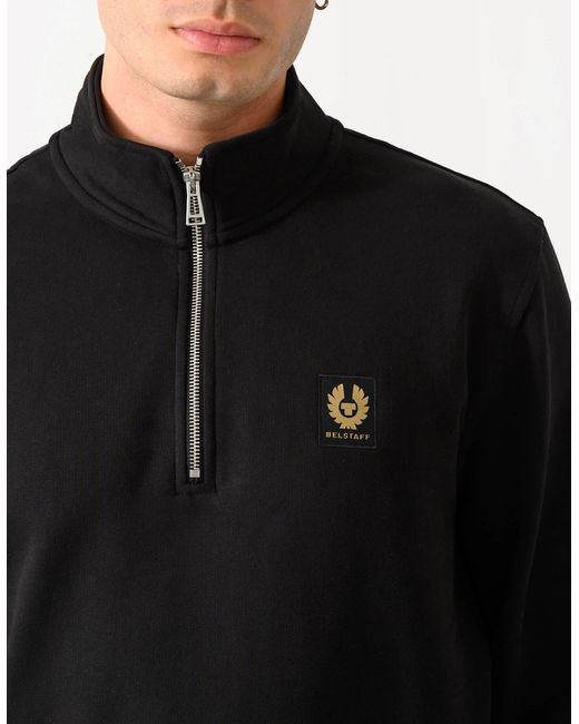 Belstaff Black Logo Quarter Zip Sweatshirt for men