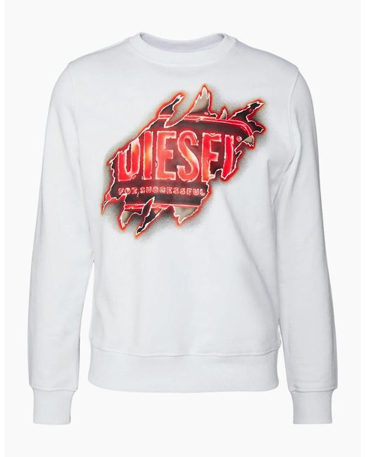 DIESEL White S Ginn Sweatshirt Crew Neck Long Sleeve Winter Pullover Jumper for men